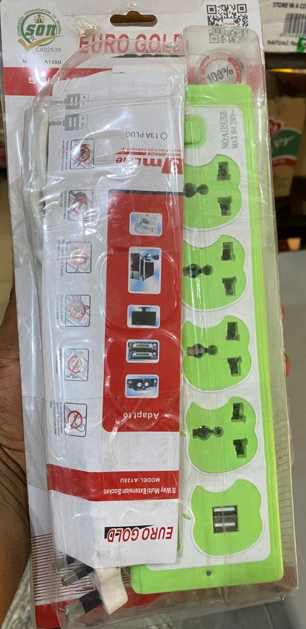 EURO GOLD 5 way multi extension socket (A135U) 